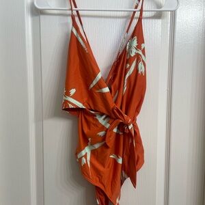 Orange Floral/ Tropical Wrap style One Piece Swimsuit